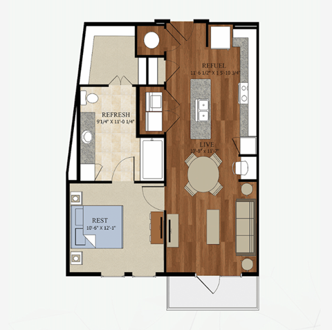 A1 ALT 1 Floor Plan | 702 Sq. Ft. at Abstract at Design District, Dallas, TX, 75207